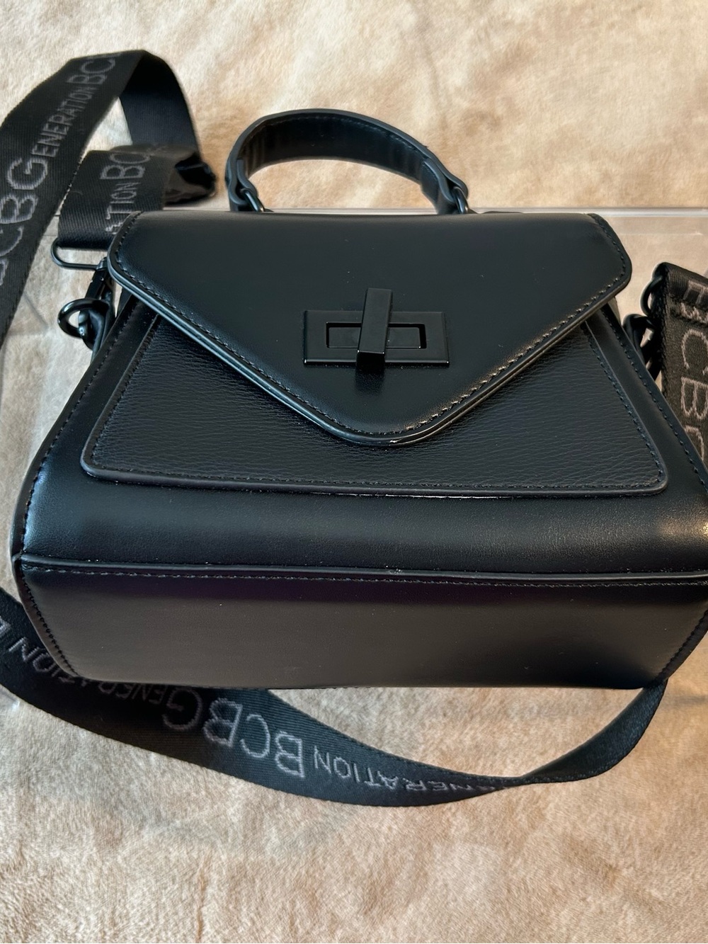 BCBGeneration Black Structured Leather Top-Handle Bag